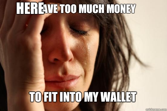 I have too much money
 To fit into my wallet Caption 3 goes here  First World Problems