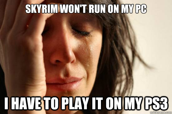 Skyrim won't run on my pc I have to play it on my PS3  First World Problems