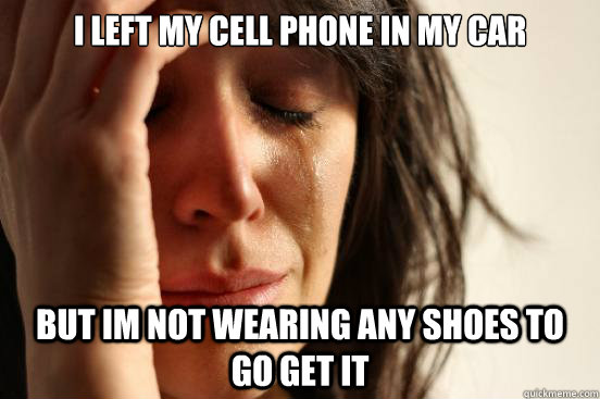I left my cell phone in my car but im not wearing any shoes to go get it  First World Problems