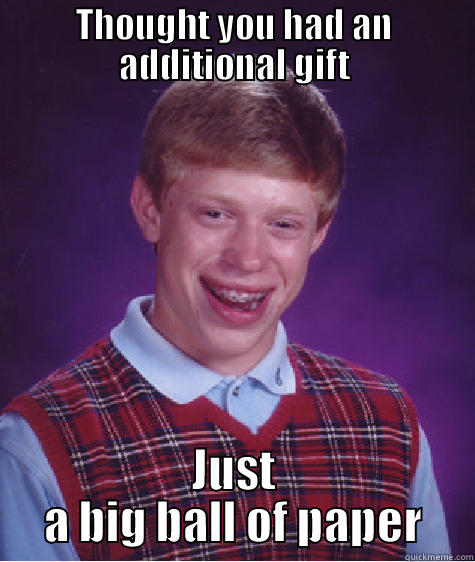 THOUGHT YOU HAD AN ADDITIONAL GIFT JUST A BIG BALL OF PAPER Bad Luck Brian