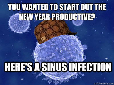 You wanted to start out the new year productive? Here's a sinus infection - You wanted to start out the new year productive? Here's a sinus infection  Scumbag immune system