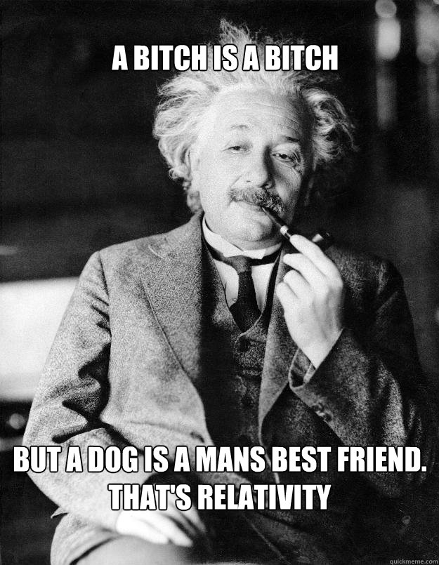 A BITCH IS A BITCH BUT A DOG IS A MANS BEST FRIEND. That's relativity  Einstein