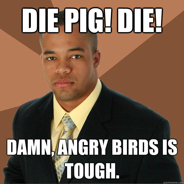 Die pig! Die! Damn, Angry Birds is tough.
 - Die pig! Die! Damn, Angry Birds is tough.
  Successful Black Man