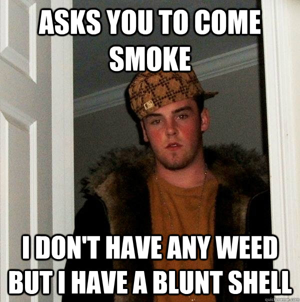 Asks you to come smoke I don't have any weed but I have a blunt shell  Scumbag Steve