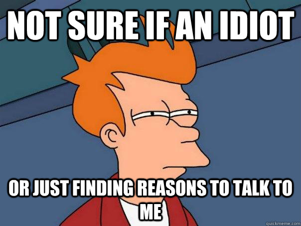 Not sure if an idiot or just finding reasons to talk to me  Futurama Fry