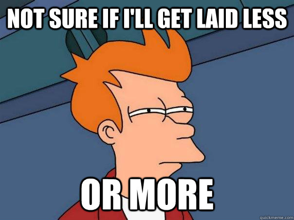 Not sure if i'll get laid less or more  Futurama Fry