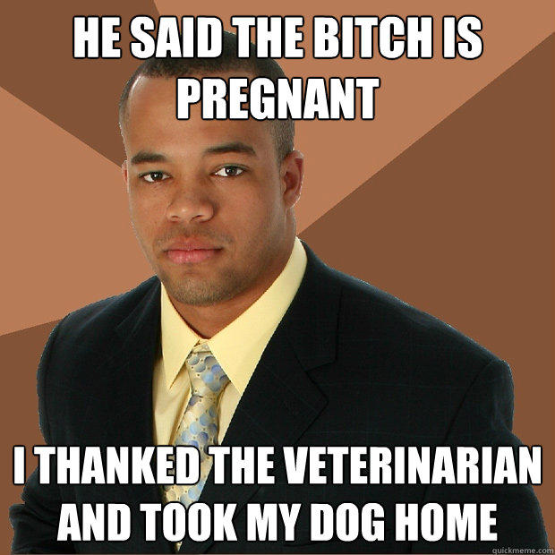 He said the bitch is pregnant I thanked the veterinarian and took my dog home  Successful Black Man