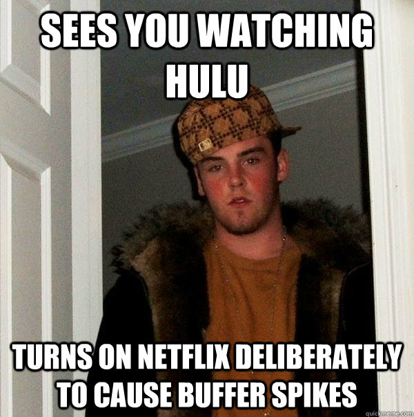 sees you watching hulu turns on netflix deliberately to cause buffer spikes  Scumbag Steve