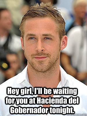 Hey girl, I'll be waiting for you at Hacienda del Gobernador tonight.  Irish Dance Ryan Gosling