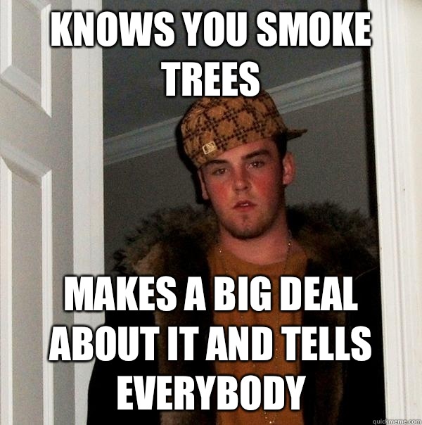 Knows you smoke trees Makes a big deal about it and tells everybody  Scumbag Steve