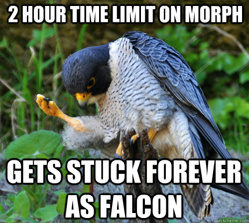 2 hour time limit on morph gets stuck forever as falcon - 2 hour time limit on morph gets stuck forever as falcon  Success Falcon