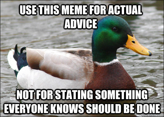 Use this meme for actual advice not for stating something everyone knows should be done  Actual Advice Mallard