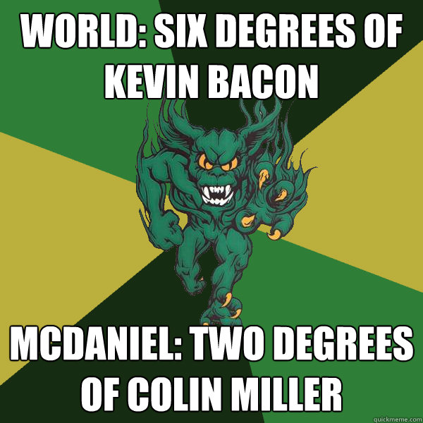 world: six degrees of kevin bacon Mcdaniel: two degrees of colin miller  Green Terror