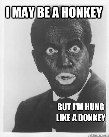 I may be a honkey but i'm hung like a donkey  BLACKFACE