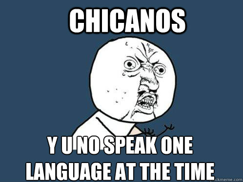 Chicanos y u no speak one language at the time   Y U No