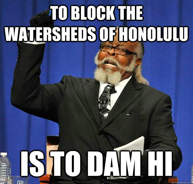 to block the watersheds of honolulu Is to dam hi  Jimmy McMillan