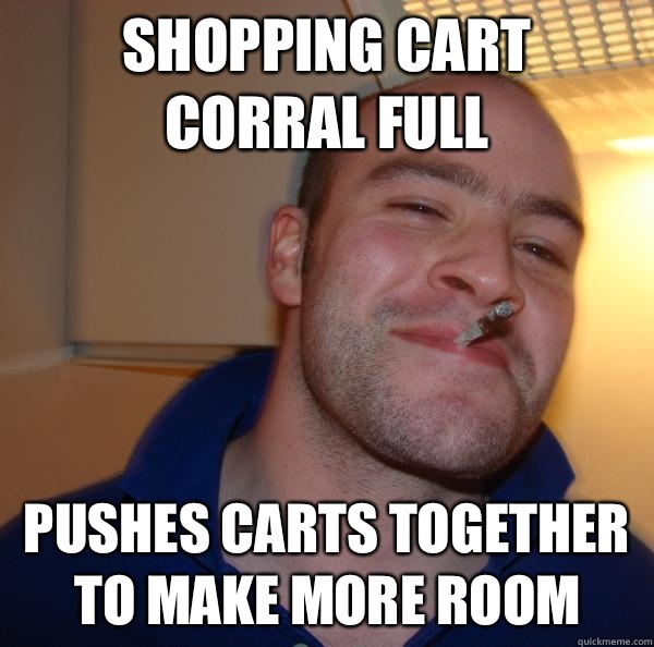  Shopping cart corral full Pushes carts together to make more room -  Shopping cart corral full Pushes carts together to make more room  Misc