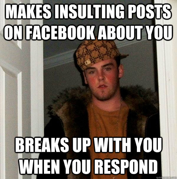 Makes insulting posts on facebook about you breaks up with you when you respond  Scumbag Steve