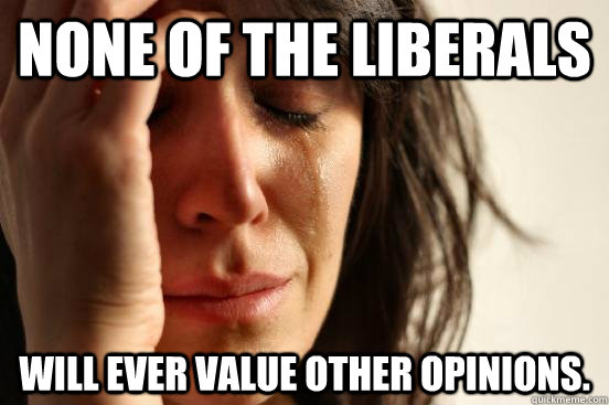 None of the liberals will ever value other opinions. - None of the liberals will ever value other opinions.  beta fwp