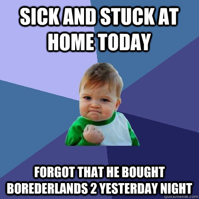 sick and stuck at home today forgot that He Bought borederlands 2 yesterday night - sick and stuck at home today forgot that He Bought borederlands 2 yesterday night  Success Kid