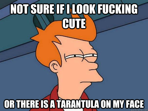 Not sure if i look fucking cute Or there is a tarantula on my face  Futurama Fry