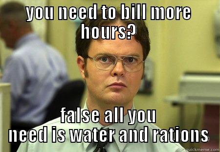 YOU NEED TO BILL MORE HOURS? FALSE ALL YOU NEED IS WATER AND RATIONS Dwight