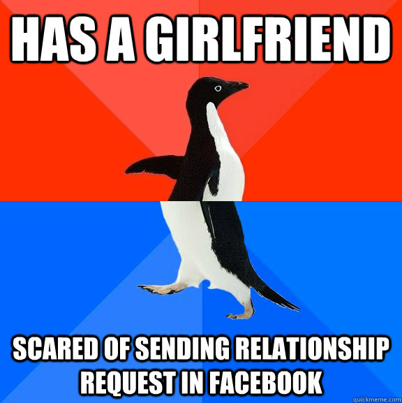 Has a girlfriend scared of sending relationship request in facebook  Socially Awesome Awkward Penguin