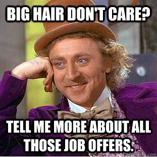 Big Hair Don't Care? tell me more about all those job offers.  Condescending Wonka