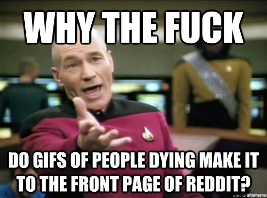 Why the fuck Do GIFs of people dying make it to the front page of reddit?  Annoyed Picard HD