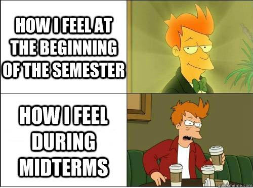 how i feel at the beginning of the semester how i feel during midterms - how i feel at the beginning of the semester how i feel during midterms  too much coffee fry