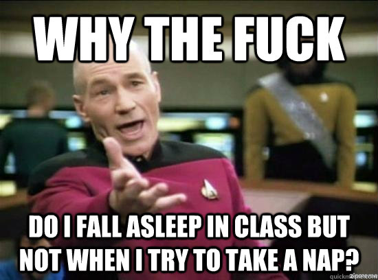 Why the fuck Do i fall asleep in class but not when i try to take a nap?  Annoyed Picard HD