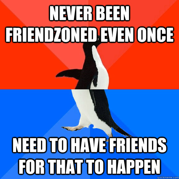 Never been friendzoned even once Need to have friends for that to happen  Socially Awesome Awkward Penguin