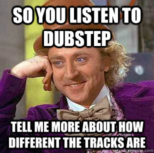 So you listen to dubstep tell me more about how different the tracks are  Condescending Wonka
