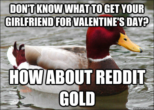 don't know what to get your girlfriend for valentine's day? how about reddit gold  Malicious Advice Mallard