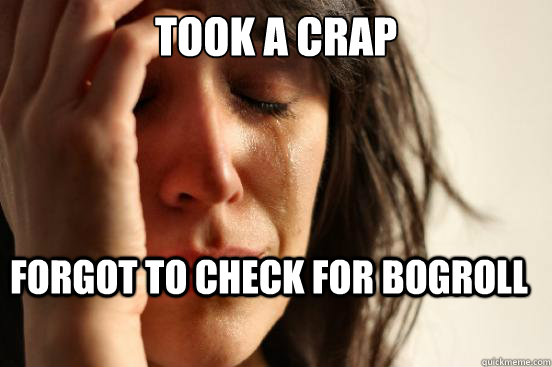 Took a crap Forgot to check for bogroll  First World Problems