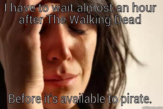 I HAVE TO WAIT ALMOST AN HOUR AFTER THE WALKING DEAD BEFORE IT'S AVAILABLE TO PIRATE. First World Problems