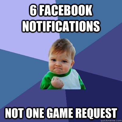 6 Facebook Notifications Not one game request  Success Kid