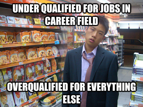 Under qualified for jobs in career field Overqualified for everything else  Disenchanted Young Professional