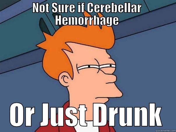 NOT SURE IF CEREBELLAR HEMORRHAGE OR JUST DRUNK Futurama Fry