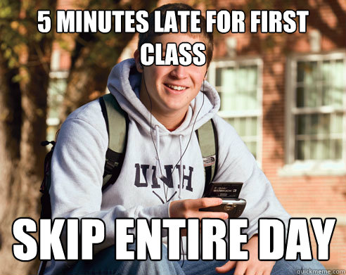 5 Minutes Late for first class Skip Entire day  College Freshman