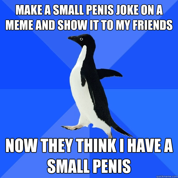Make a small penis joke on a meme and show it to my friends now they think I have a small penis  Socially Awkward Penguin