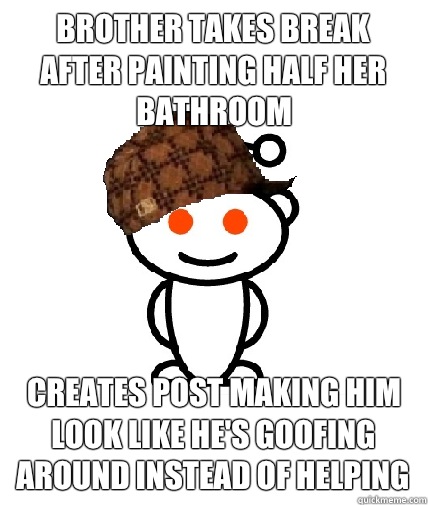Brother takes break after painting half her bathroom Creates post making him look like he's goofing around instead of helping - Brother takes break after painting half her bathroom Creates post making him look like he's goofing around instead of helping  Scumbag Redditor
