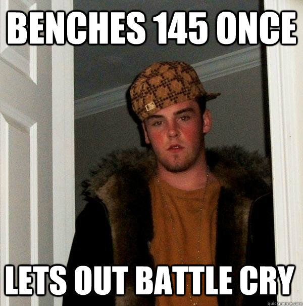Benches 145 once Lets out battle cry  Scumbag Steve
