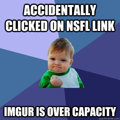 Accidentally clicked on NSFL link Imgur is over capacity  Success Kid