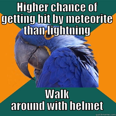 HIGHER CHANCE OF GETTING HIT BY METEORITE THAN LIGHTNING WALK AROUND WITH HELMET Paranoid Parrot