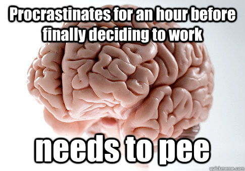 Procrastinates for an hour before finally deciding to work needs to pee   Scumbag Brain