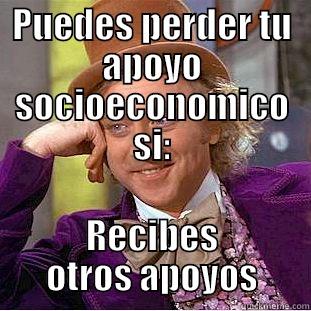 PUEDES PERDER TU APOYO SOCIOECONOMICO SI: RECIBES OTROS APOYOS Condescending Wonka