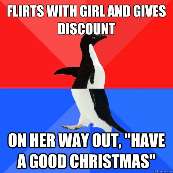 flirts with girl and gives discount on her way out, 
