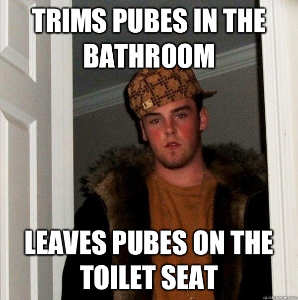 Trims pubes in the bathroom Leaves pubes on the toilet seat  Scumbag Steve