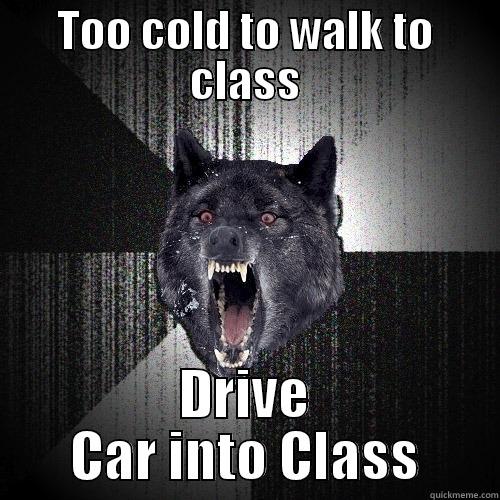 TOO COLD TO WALK TO CLASS DRIVE CAR INTO CLASS Insanity Wolf